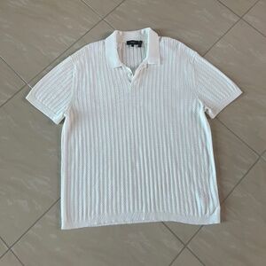 #2765 Theory Men's Cable Knit Polo in Cotton Ivory size L